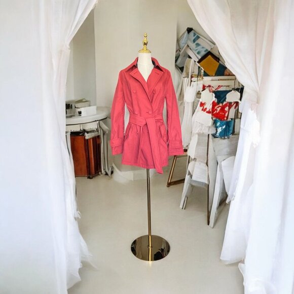 Ann Taylor Loft Women's Brick Red Belted Trench Coat Size 10 Mid Length READ - Picture 1 of 8